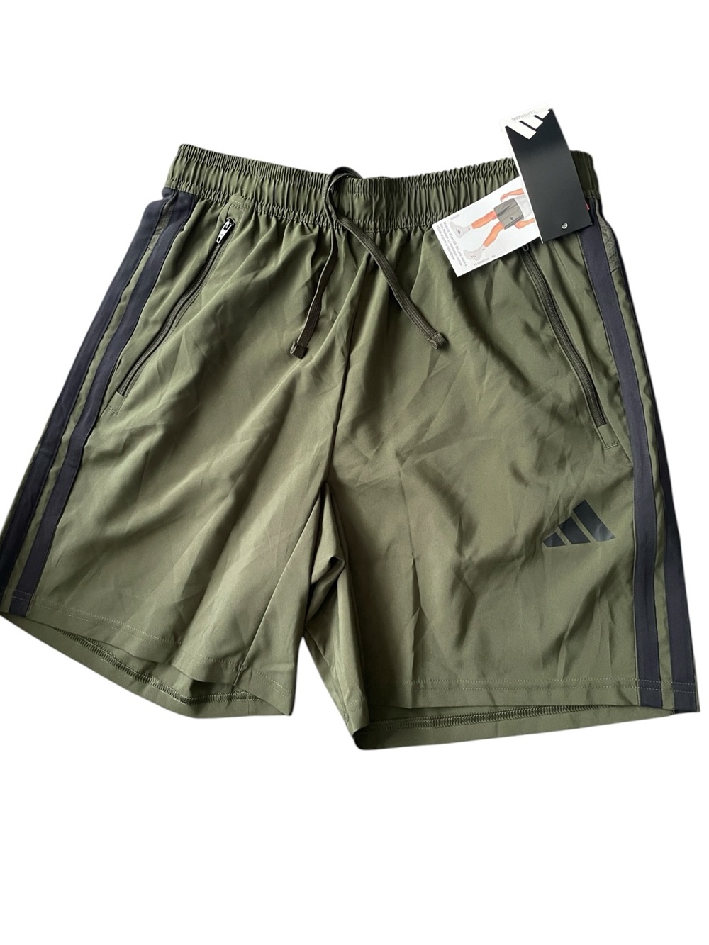 adidas Men's Olive Athletic Shorts with Black Side Stripes